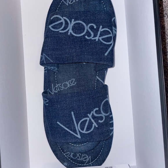 VERSACE Denim Cotton  SLIDES Flat SANDALS - Picture 7 of 7